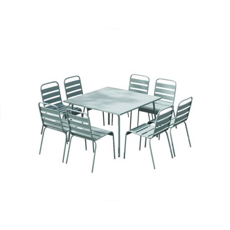 Salle à manger de jardin en métal - une table L.120 cm et 8 chaises empilables - Vert amande - MIRMANDE de MYLIA (1/5)