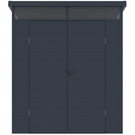 Vente-Unique – Abri de jardin résine 3,65 m² avec plancher – Couleur gris anthracite – Dimensions hors tout 190x215x192 cm – Porte double monopente