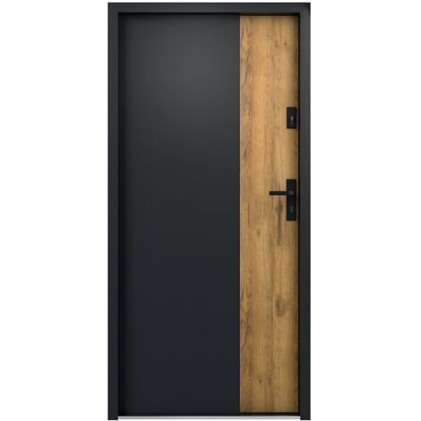 Vente-Unique – Porte d'entrée acier 207 x 100 cm – Anthracite effet chêne – Épaisseur 55 mm – Poussant gauche – 2 points de serrure