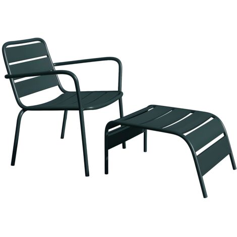 Fauteuil bas de jardin empilable + repose pied en métal - Vert sapin - MIRMANDE de MYLIA
