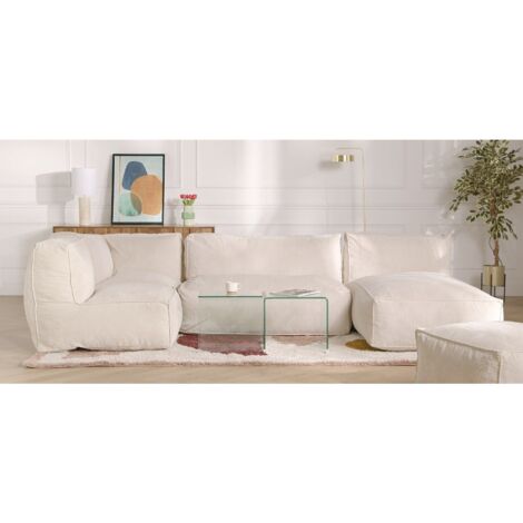 Méridienne en tissu bouclette blanc cassé NOUMARA