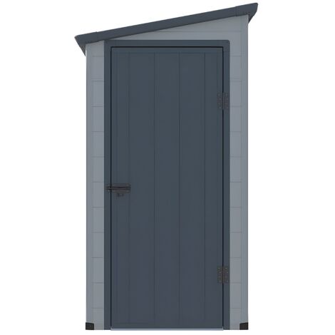 Vente-Unique – Abri de jardin résine adossé gris clair 2,09 m² – Résistant aux intempéries – Dimensions : 109 x 194 x 192 cm – Installation facile