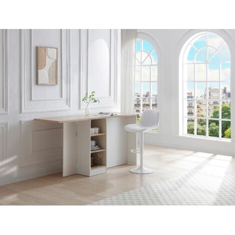 Ilot Central De Cuisine Avec Rangements - Blanc Et Naturel - MEILI - Achat & Prix