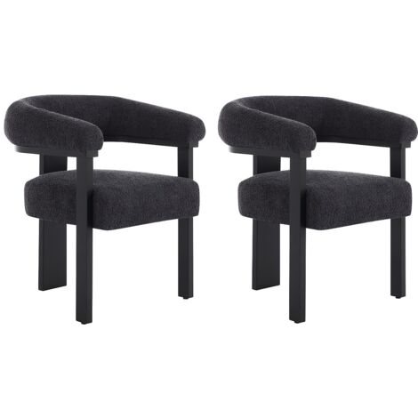 Lot de 2 chaises avec accoudoirs en tissu bouclette et bois d'hévéa noir - Anthracite foncé - LIVELIA de Pascal MORABITO (1/5)