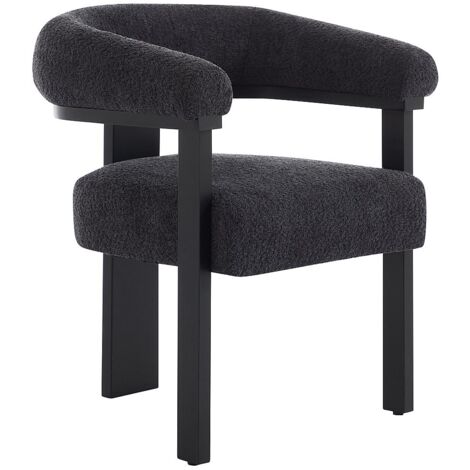 Vente-Unique – Chaise avec accoudoirs en tissu bouclette – Piètement en hévéa noir – Confort 28 kg/m³ – Design enveloppant pour intérieur (1/5)