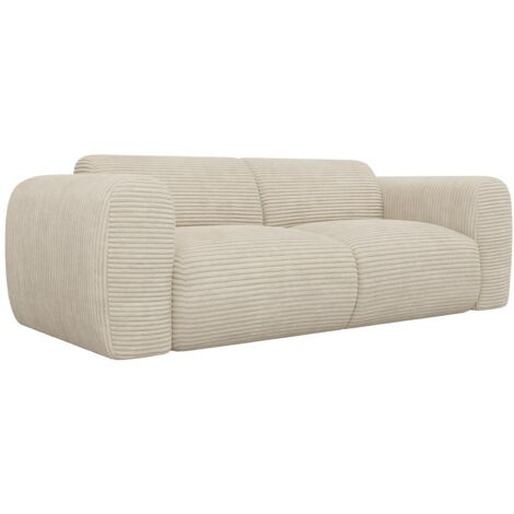 Vente-Unique – Canapé droit 3 places en velours côtelé beige – Confort équilibré – Structure en bois – Fabrication européenne – Charge maximale 360 kg (1/5)