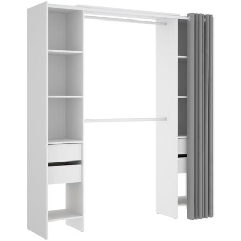 Dressing extensible avec rideau - L110/178 cm - Blanc - LONAZA