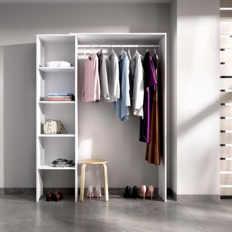 Dressing modulable extensible 110/140 cm – Blanc – Panneau de particule mélaminé – Charge max penderie 15 kg – À fixer au mur – Dekit