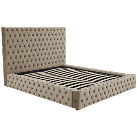 Lit coffre chesterfield 160 x 200 cm - Velours - Taupe - DULENI (1/5)