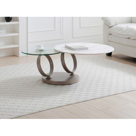 Table basse ronde 85x49 cm avec un plateau en aspect marbre | Maison et Styles