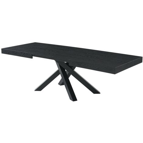 Vente-Unique – Table extensible 6 à 10 personnes en MDF noir – Piètement métal – 2 rallonges amovibles – Dimensions 200x90x75 cm