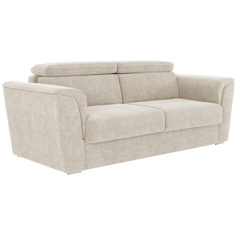 Canapé 4 places convertible express en tissu beige - Couchage lattes larges 160 cm - Matelas 18 cm RIZORA (1/5)