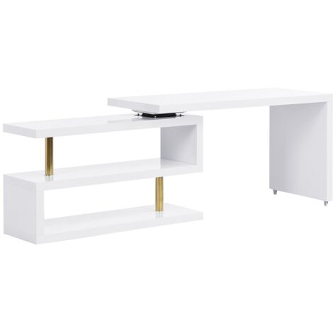 Bureau D'angle Rotatif 360° Avec Buffet - Dimensions (120x48x78) + (140x35x74) Cm - 4 Tiroirs + 4 Casiers - MDF Noir/chêne - Biqzuya - 5