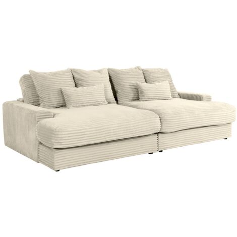 Vente-Unique – Canapé 4 places en velours côtelé beige – Assise profonde déhoussable – Coussins additionnels inclus – Fabriqué en Europe (1/5)