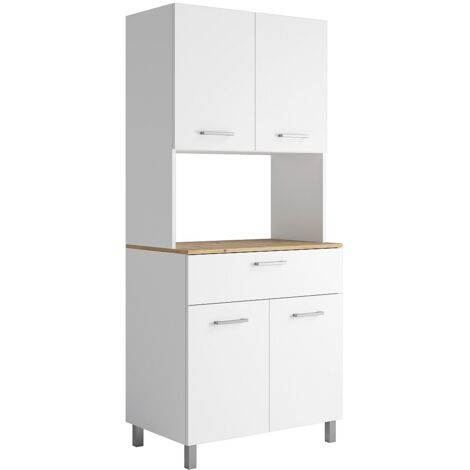 Buffet Cuisine Avec 4 Portes Et 1 Tiroir - Meuble De Rangement 75x40x180 Cm, étagères Réglables, Blanc - 6