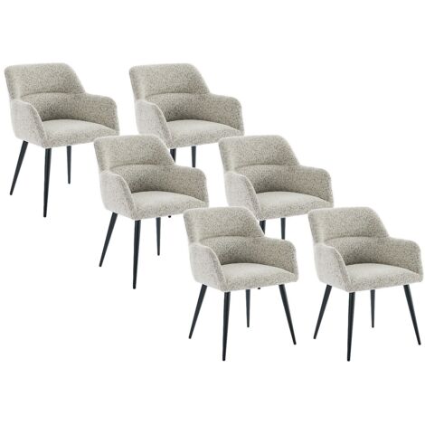 Lot de 6 chaises avec accoudoirs en tissu tweed et métal noir - Crème - HEKA (1/5)