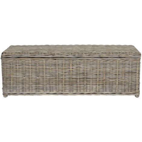 Vente-Unique – Coffre de jardin en kubu gris naturel – L130 x P45 x H44 cm – Tissage résistant aux intempéries – Livré monté (1/5)