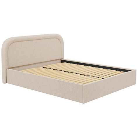 Lit Coffre Bubble Tissu Bouclette Beige 180x200 Cm - Design Arrondi, Tête De Lit Capitonnée, Rangement Intégré - 2