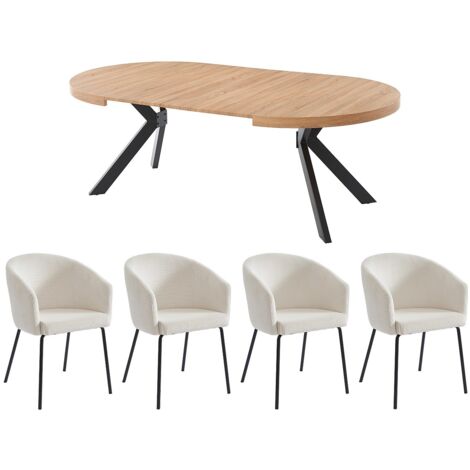 Vente-Unique – Ensemble table à manger KOMONI 4 places – Plateau MDF naturel clair – Chaises MORONI en velours côtelé crème – Intérieur (1/5)