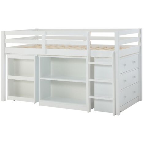 Lit combiné 90 x 190 cm avec rangements et bureau extensible - Pin et MDF - Blanc - ABRENO (1/5)