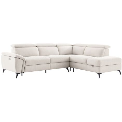 Canapé d'angle droit relax électrique en tissu chiné beige CADILO (1/5)