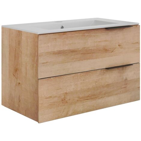 Meuble de salle de bain suspendu avec vasque à encastrer - Naturel clair - 80 cm - NISAYA (1/5)