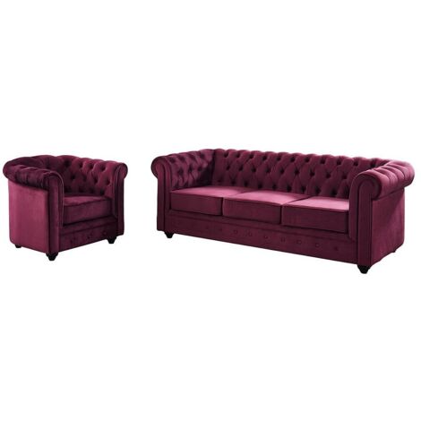 Canapé 3 places et fauteuil CHESTERFIELD - velours pourpre
