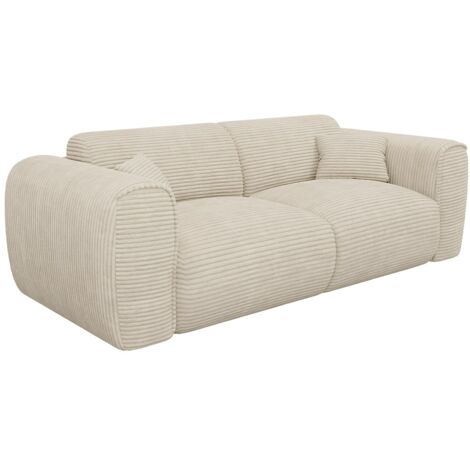Canapé 3 places convertible express en velours côtelé beige - Couchage 140 cm - Matelas 13 cm mémoire de forme POGNIA (1/5)