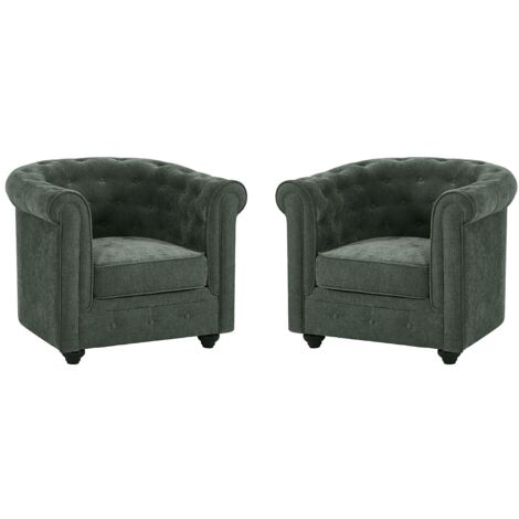 Lot de 2 fauteuils en tissu vert CHESTERFIELD