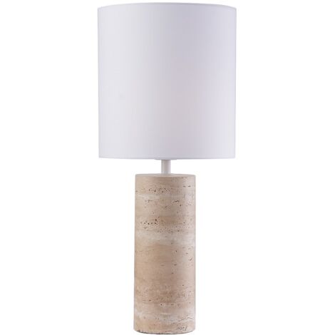 Lampe à poser en tissu et travertin D.25 x H.58 cm - Blanc et naturel - ZAPANA