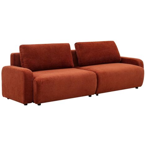 Canapé 4 places convertible en tissu chenille terracotta YOKIRA (1/5)