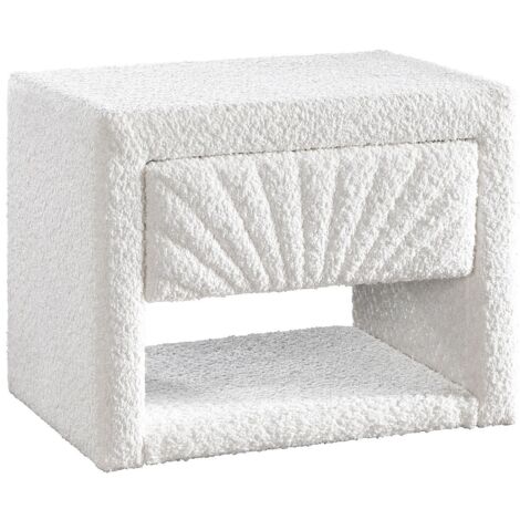 Table de chevet - 1 tiroir et 1 niche - Tissu bouclette - Blanc - ULAMI (1/3)