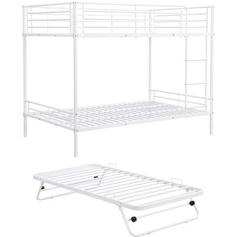 Lits superposés 2 x 90 x 190 cm avec lit d'appoint - Blanc - DUOTIS