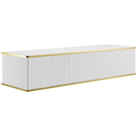 Vente-Unique – Meuble sous vasque suspendu 2 tiroirs – Blanc – Longueur 150 cm – Finition rainurée – Tiroirs coulissants push to open (1/4)