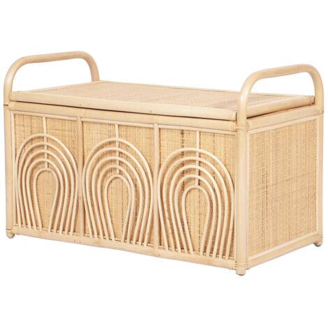 Coffre De Rangement En Rotin Naturel Long Island - 120x45x45 Cm - Couvercle - Style Shabby Chic