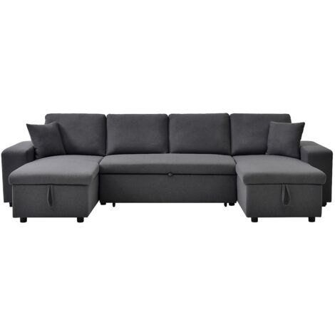 Canapé d'angle panoramique convertible avec rangements et poufs en ...