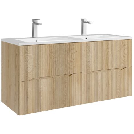 Biscottini Vitrine Murale Suspendue Salle De Bain / Cuisine - Bois Blanc Vieilli Shabby Chic 48x42x15 Cm
