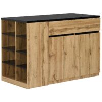 Vente-Unique – Îlot central de cuisine avec rangements – 130 cm x 65 cm – Mdf laqué noir et naturel – 4 places – 2 portes battantes