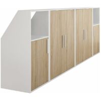 Vente-Unique – Meuble sous pente 6 portes et 2 niches – Blanc naturel – Panneau de particule – Dimensions 278.8 x 110 x 50 cm – Éco-responsable fabriqué en France
