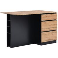 Vente-Unique – Îlot central de cuisine 140x80cm – 6 tiroirs et 4 niches en MDF mélaminé – Naturel clair et noir – Charge max 75kg