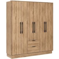 Vente-Unique – Armoire 6 portes 2 tiroirs L162 cm – Naturel clair – MDF avec finition vernis – 4 penderies et 2 lingères pour rangement optimisé