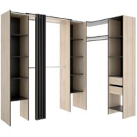 Vente-Unique – Dressing d'angle extensible 164/234 cm – 13 niches et 3 penderies – Chêne anthracite – Éco-responsable, fabriqué en Europe