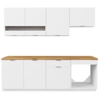Vente-Unique – Cuisine complète 200 cm – 6 éléments de rangement – Finition mélaminé blanc et naturel – Résistant à l'eau – À monter soi-même
