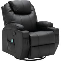 Vente-Unique – Fauteuil relax massant pivotant en simili noir – Dossier inclinable – Massage clapping et vibration – Charge max 150 kg – Dimensions 82x105x95 cm
