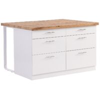 Vente-Unique – Îlot central de cuisine 126x104 cm avec 6 tiroirs en MDF et métal – Finition mélaminé blanc et naturel clair – 2 places