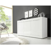 Vente-Unique – Buffet COMETE 3 portes – Blanc laqué – Dimensions 160x85.8x42 cm – Étagère à poser au sol – Fabriqué en Europe