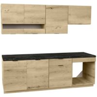 Vente-Unique – Cuisine complète 200 cm – 6 éléments de rangement – Finition mélaminé – Couleur naturel et anthracite – Résistant à la chaleur et à l'eau