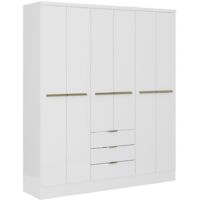 Vente-Unique – Armoire 6 portes 3 tiroirs – Longueur 180 cm – Hauteur 206 cm – Panneau de particule blanc – Porte battante – Espace pro