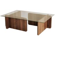 Cotecosy – Table basse fixe en verre trempé 105x65 cm – Naturel foncé et transparent – Charge max 20 kg – Design élégant pour intérieur