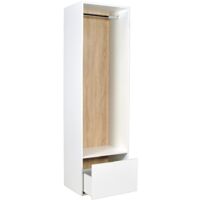 Dressing D'angle Modulable TAMOKA - L144,5 X H205 X P45/99,5 Cm - Blanc Et Naturel - 3 Penderies, 1 Tiroir, 5 Lingères - En MDF Mélaminé - Fabriqué En Europe
